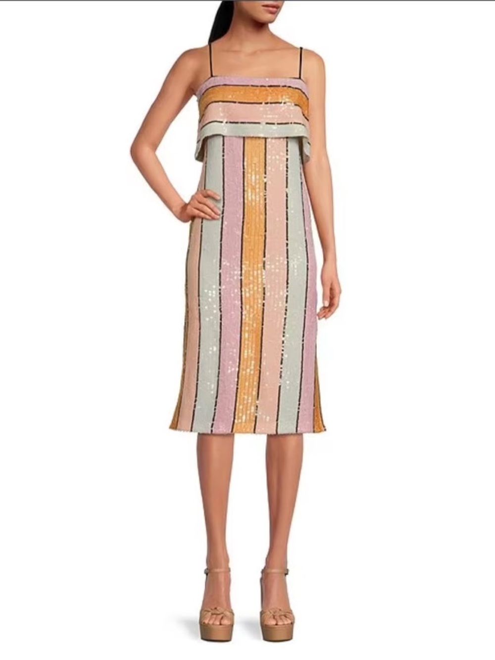 Gianni Bini Pastel Striped Sequin Midi Skirt